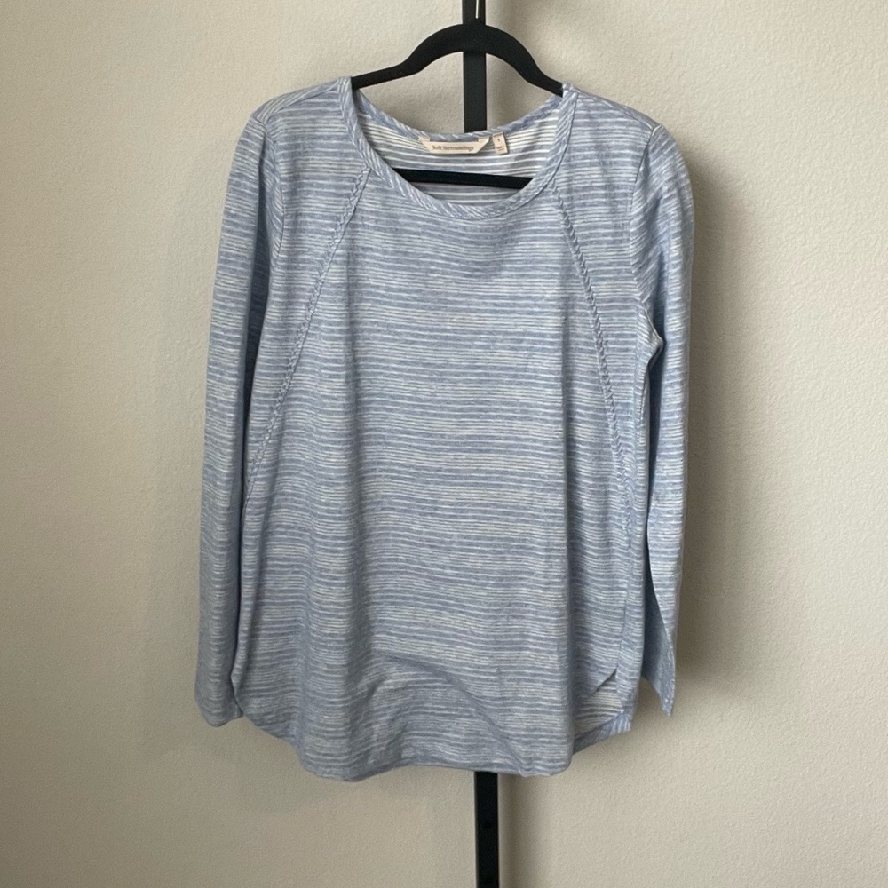 Soft Surroundings Blue Striped Long Sleeve Top Size Small